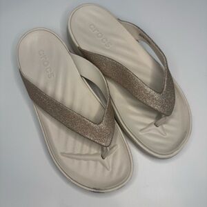 Crocs Gold Glitter Flip Flops Sandals Comfort Thong Size 8